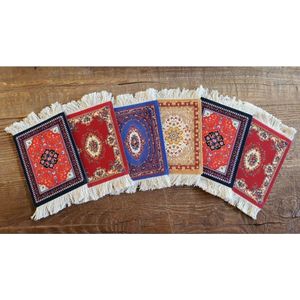 Onderzetters voor glazen of kopjes, Perzisch tapijt stoffen onderzetters - set van 6 viltjes - rubber en stof - 14 x 9cm - leuk kado