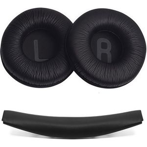 Vervangende oorkussens en hoofdbandkussens voor JBL T450 BT, T500 BT, Tune 600, 510BT, JR300 hoofdtelefoons, comfortabele en zachte leren oorkappen met traagschuim en geluidsisolatie, zwart