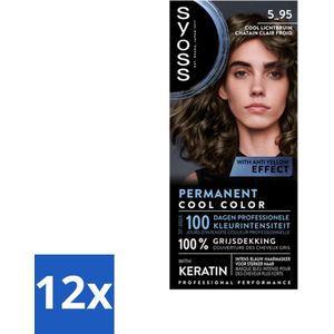 SYOSS - Permanent Coloration 5-95 - Haarverf - Permanente Haarkleuring - Cool Lichtbruin - Grijsdekking - Vermindert Haarbreuk - Voordeelverpakking - 12 stuks