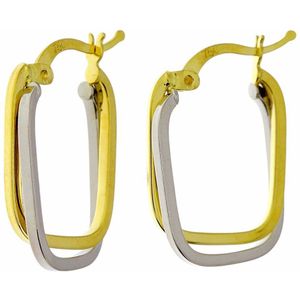 Bicolor Gouden Oorringen 20 mm 3 mm Rechthoek 18 karaats