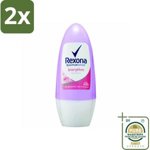 Rexona - Biorythm - Deo Roll-on - Anti-transpirant - Anti-perspirant - 50 ml - Voordeelverpakking - 2 stuks - Anti-transpirant - Zweetvermindering