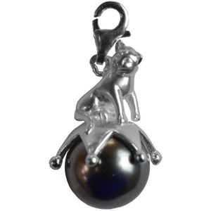 Silventi 9SIL-20592 Zilveren Hanger - Kat - Parel - Grijs -12mm - Zilverkleurig