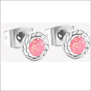 Glitter Oorbellen roze zilver staal 6mm - Aramat Jewels® - Oorstekers - Roze Glitter - Zilverkleurig - RVS - 6mm - Modieus - Cadeau - Speciale Momenten