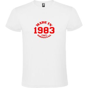 Wit T-Shirt met “Made in 1983 / 100% Original “ Afbeelding Rood Size XXXXXL