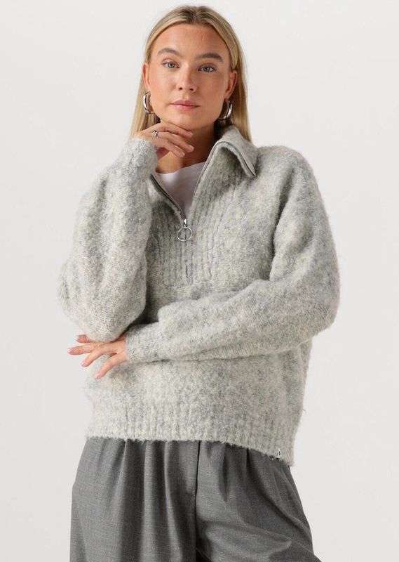 Simple - Knit-Boucle-25-3 - Half Zip Sweater - Grijs - Dames