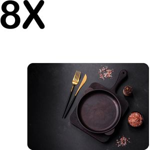 BWK Luxe Placemat - Compositie van Lege Pan en Bestek - Set van 8 Placemats - 35x25 cm - 2 mm dik Vinyl - Anti Slip - Afneembaar