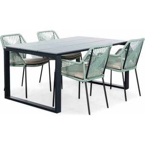 LUX outdoor living Helsinki Grey/Seville mint dining tuinset 5-delig | polywood + touw | 160cm | 4 personen