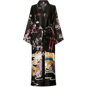 Nivard Badjas Dames - Kimono - Kamerjas - Ochtendjas - Pyama - Zwart - M