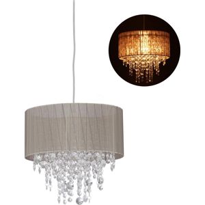 Relaxdays hanglamp kristal - E27 - plafondlamp - grijs - organza - schemerlamp - stof