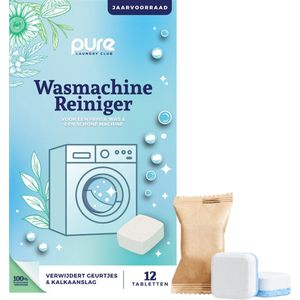 Pure Laundry Club Wasmachine Reiniger Tabletten - Jaarvoorraad (12 Stuks) - Voor Stinkende Wasmachines - Verwijdert Muffe Geurtjes, Kalk & Vetluis - 100% Plasticvrij