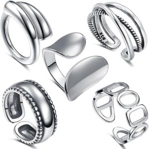 Boho stapelbare ringen set - 5 stuks zilveren midi-ringen met scharnier - vintage design voor vrouwen en meisjes