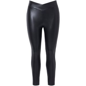 MIAMODA - Dames - Legging skinny fit leerlook elastische tailleband - Zwart - Maat 50