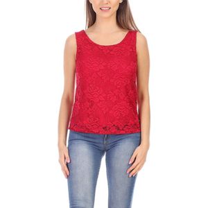 Bellivalini Dameshemd – Mouwloos – Elegant – Ronde - Hals met kant – Framboos – XL - BLV-BLV50-263-BL