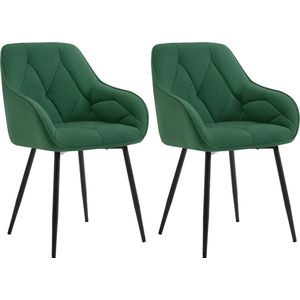 Set van 2 Stoelen - Luxe Eetkamerstoel - Eetkamerstoelen - 2 stoelen - Moderne look - Velvet - Donker groen