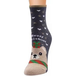 Kerstthema sokken - Winterthema sokken - Kerstsokken met glitter - Donkergrijs - Beer - Unisex maat 36 - 41