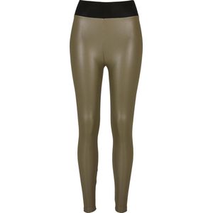 Populair - Nieuw - Dames - Vrouwen - Streetwear - Urban - Modern - Ladies Faux Leather High Waist Leggings olive