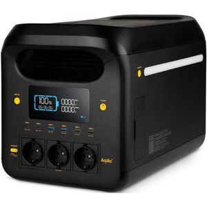 Aqiila Powerstation 1800 Watt, 1224Wh | Draagbare Generator met LiFePO4 accu, 3x AC Pure Sinus, USB-C en USB-A, 12V autopoort | Mobiele stroomvoorziening voor camping, noodstroomvoeding | Power Station met LED-lamp en WiFi App-bediening