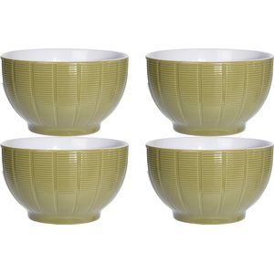 Excellent Houseware Soepkommen/serveer schaaltjes - 4x - Venice - keramiek - D14 x H8 cm - groen