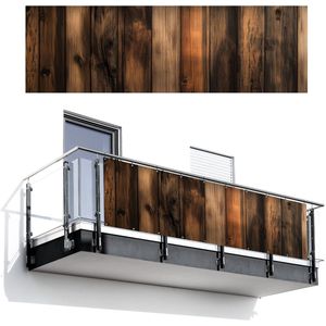 Balkonscherm 300x90 cm - Balkonposter Hout - Rustiek - Donkere Planken - Balkon scherm decoratie - Balkonschermen - Balkondoek zonnescherm
