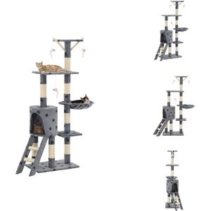 vidaXL Kattenkrabpaal - Grijs - 138cm - Sisal touw - Met huis - ladder - muizenspeeltjes - Krabpaal