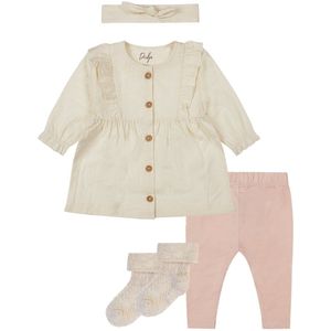 Dirkje Noppies - Kledingset - 4delig - Dirkje Jurkje met haarband - Legging - Light Dusty Pink - 1 paar noppies sokjes taupe met werkje - Maat 74