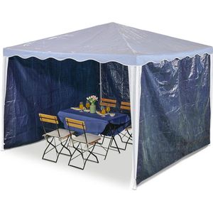 Zijwanden set van 3 voor partytent 2x3 m waterdicht blauw met klittenband - tuintent zeilen van PE