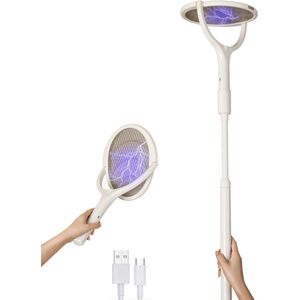 Elektrische Vliegenmepper met Super Effectieve 90° Draaikop – Oplaadbaar en Uitschuifbaar - UV Muggenlamp met Standaard