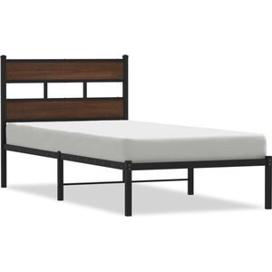 vidaXL - Bedframe - met - hoofdbord - zonder - matras - bruin - eiken - 100x190 - cm