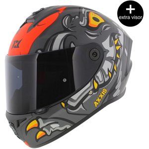 Axxis Draken S helm Dinotoon mat rood grijs XL + extra (donker) vizier in de doos!