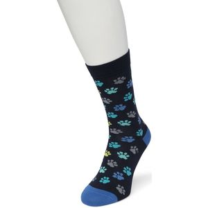 Bonnie Doon Dames Sokken met Hondenpootjes Print maat 36/42 Donker Blauw - Thema Sokken - Hondenpoten - Cadeau Sokken - Word je Happy en vrolijk van - Zacht Katoen met Gladde Teennaad - Comfortabel - Perfect Cadeau - Black Iris - BT991101.134