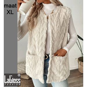 LaGloss - Mouwloos Vest Teddy - Crème - Bodywarmer Pluche