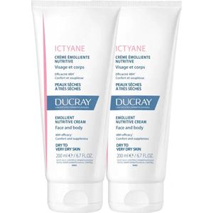 Ducray - Ictyane - Voedende Emolliërende Crème - Gezicht en Lichaam - Set van 2 x 200 ml