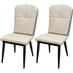 Set van 2 eetkamerstoelen MCW-G42, stoel keukenstoel fauteuil ~ kunstleer, crème-grijs