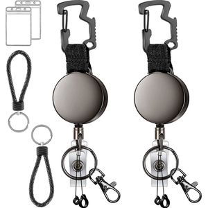 Set van 2 RVS Uittrekbare Sleutelhanger met Lanyard en Karabijnsluiting - Badgehouder met Clip en 68cm koord - Intrekbare Broekclip Karabijnhaak Sleutelkoord - Afrolmechanisme voor Badges en Sleutels - ID Jojo Pasjeshouder Keycord\Keykoord - Zwart