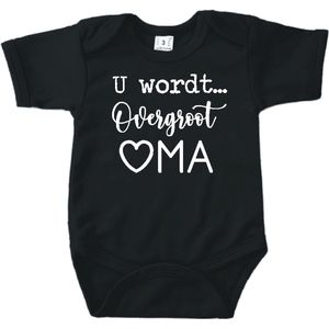 Baby romper met tekst zwangerschap aankondiging | U wordt overgroot oma | Zwart | korte mouw | maat 56 cadeautje zwangerschap aankondiging bekendmaking |Cadeautje 100% katoen.