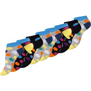 8 paar Dames sneakersokken met kleurrijke stippen - Damessokken - Enkelsokken - Dots - Maat 36-40 (One Size)