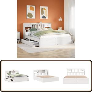 vidaXL Bed met boekenkast zonder matras grenenhout wit 180x200 cm