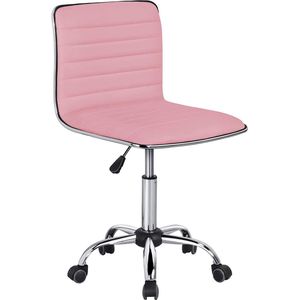 Bureaustoel, ergonomische bureaustoel, draaistoel met wielen, 360 graden draaibaar, computerstoel, in hoogte verstelbaar, kantoorstoel, van kunstleer, roze
