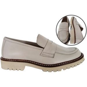 Stravers – Trendy Loafer met Platte Hak Roomwit Leer Maat 43 Dames Grote Maten Instappers
