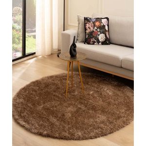 Rond hoogpolig vloerkleed velvet - Posh bruin 160 cm rond