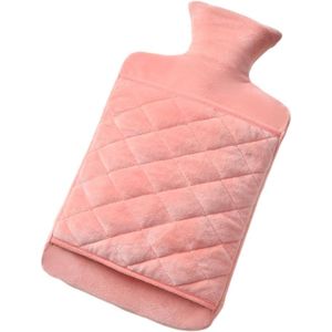 Warmwaterkruik - Twee liter Pluche warmwaterkruik met afneembaar deksel en handvat - Rubberen PVC warmwaterkruik - Langdurige warmte - Kerst- en wintervakantiecadeau （ Roze ）