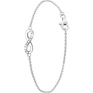 Lucardi Dames Armband infinity met zirkonia - Echt Zilver - Armband - Cadeau - Moederdag - 18 cm - Zilverkleurig