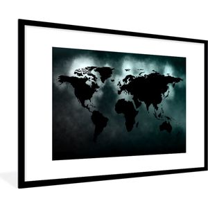 Fotolijst incl. Poster - Wereldkaart - Zwart - Wit - 120x80 cm - Posterlijst