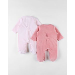 Noukie's - 2 Pack - Pyjama - Meisje - Velour Roze- Vlinder - 3 maand 56