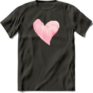 Valentijn Pastel waterverf Hart T-Shirt | Grappig Valentijnsdag Cadeautje voor Hem en Haar | Dames - Heren - Unisex | Kleding Cadeau | - Donker Grijs - L