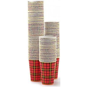 Schotse Ruit Drinkbeker - Koffiebeker - Kartonnen Beker - 180 cc - 200 Stuks - Wegwerpbeker - Papieren Beker - To-Go - Milieuvriendelijk