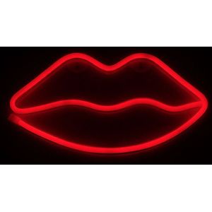 Neon led lamp - Lippen - Rood - 14 x 28 cm - Incl. 3 AA batterijen - Neon Verlichting - Wandlamp