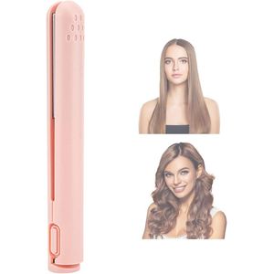 Mini Stijl- en Krultang 2-in-1 - Keramisch - Draadloos - Snel Opwarmend - Haarverzorging - Reisformaat - Roze