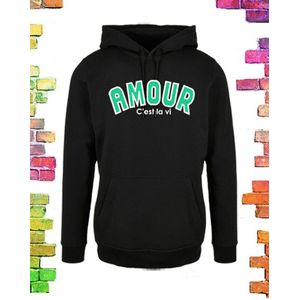 Stoere Zwarte dames hoodie “AMOUR” | maat 3XL-46/48