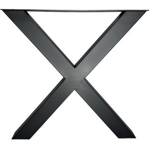 Maison DAM – 1x industriële tafelpoot X met koker 8x8, lengte: 72cm, hoogte 72cm, mat zwart fijn structuur, hoogwaardige kwaliteit - Inclusief steldop - Topplaat; 4mm dik